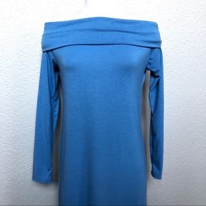 NEW Blue Jersey Off-The-Shoulder, Sleeved Dress